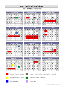 School Calendar - Ben`s Ford Christian School