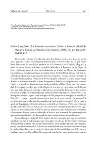 Review of Pedro Ruiz Pérez`s book: La distinción cervantina - H-Net