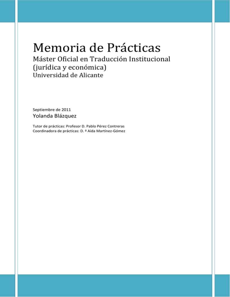 Memoria de Prácticas Departamento de Traducción e Interpretación