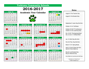 Academic Year Calendar - Yorktown Community Schools