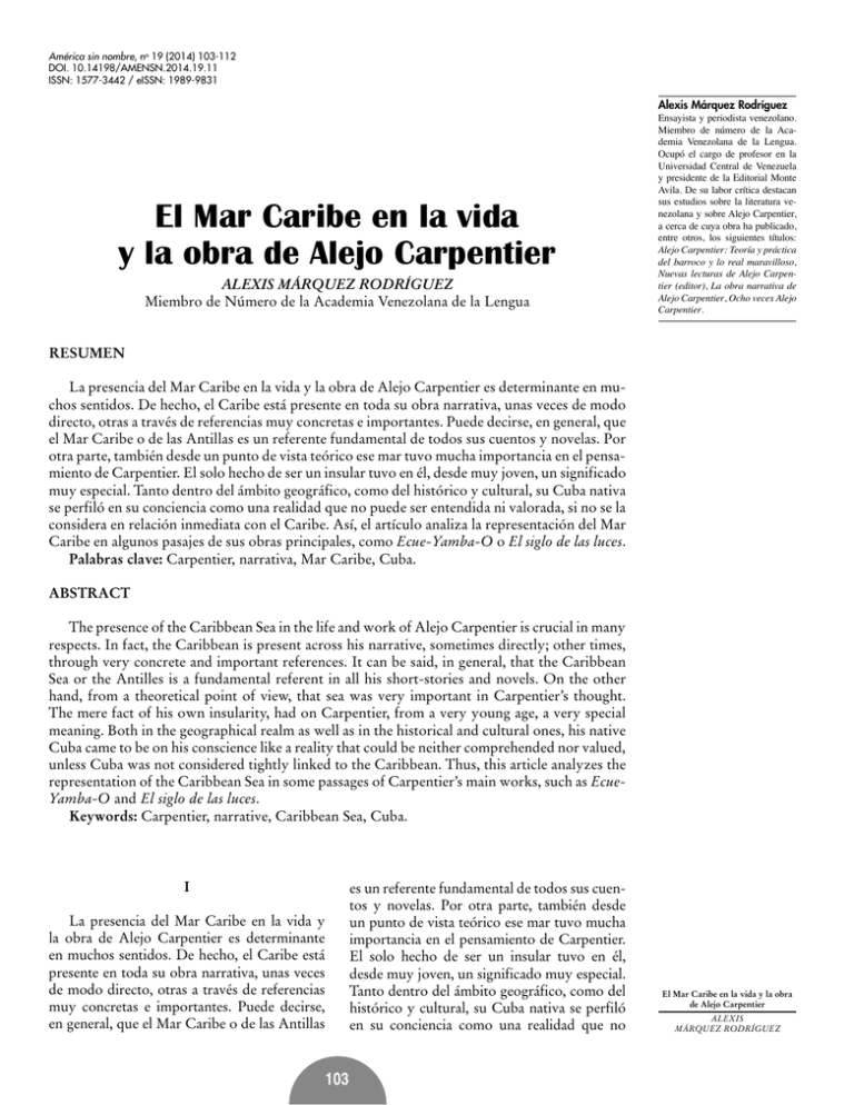 El Mar Caribe En La Vida Y La Obra De Alejo Carpentier