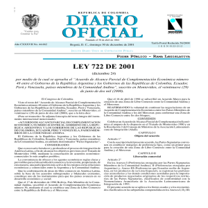 LEY 722 DE 2001 - Sistema Único de Información Normativa SUIN
