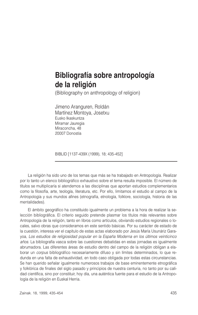 Bibliograf A Sobre Antropolog A De La Religi N