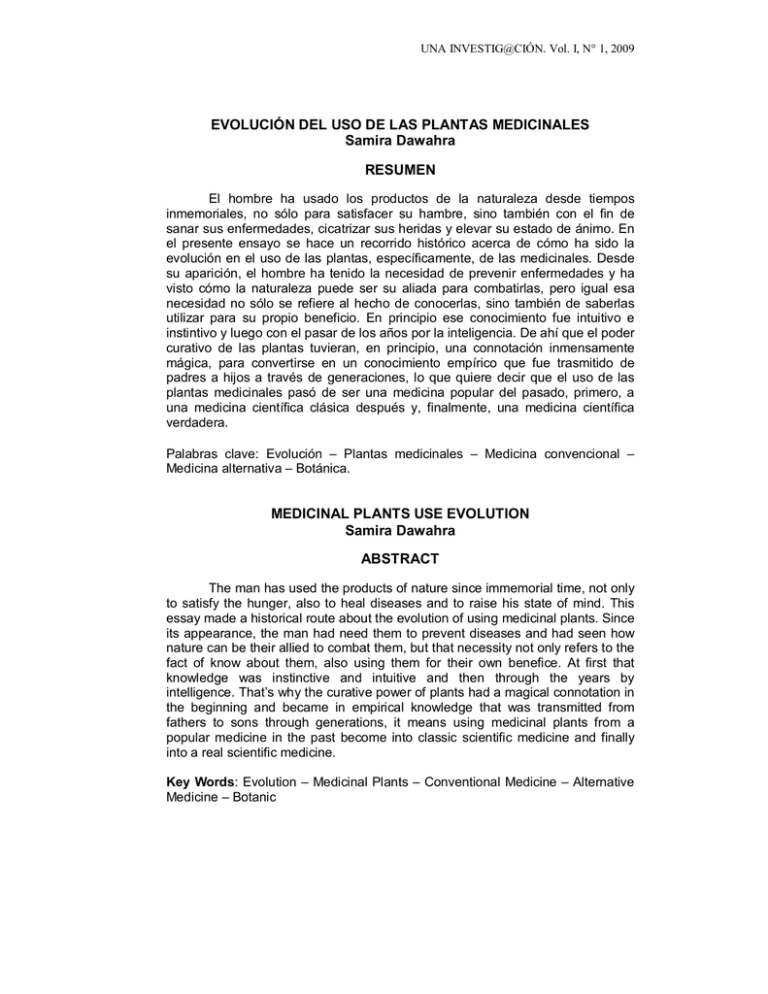 EVOLUCIÓN DEL USO DE LAS PLANTAS MEDICINALES Samira