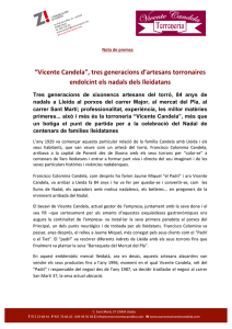 Nota de premsa Torrons Vicente Candela