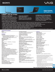 VGN-TZ47FN Specification Sheet:VGN-TX850FP Spec Sheet