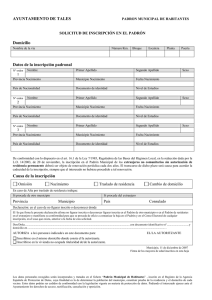 AYUNTAMIENTO DE TALES Domicilio Datos de la inscripción