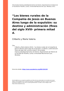 Ciliberto y Maria Valeria (2013). oLos bienes rurales de la Compania de Jesus en Buenos Aires luego de la expulsion su destino y administ (..)
