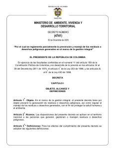 Decreto 4741 2005 PREVENCION Y MANEJO DE REIDUOS PELIGROSOS GENERADOS EN GESTION INTEGRAL