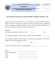 Formato 2 DECLARACION DE AFILIACION AL SISTEMA GENERAL DE RIESGOS PROFESIONALES ARL