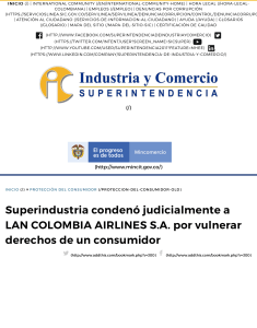 Superindustria condenó judicialmente a LAN COLOMBIA AIRLINES S.A. por vulnerar derechos de un consum