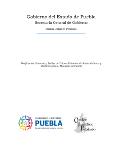 Zonificacion Catastral y Tablas de Valores Unitarios de Suelos Urbanos y Rusticos para el Municipio de Puebla 2019