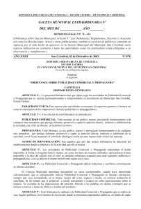 Ordenanza Municipio San Cristobal Estado Tachira Publicidad Comercial y Propaganda