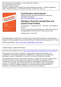 Allergenic Diversity among Plant and Animal Food Proteins