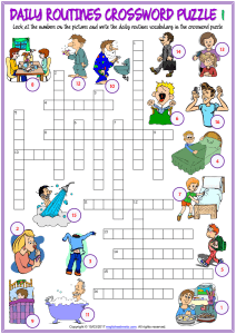 daily routines vocabulary esl crossword puzzle worksheets for kids