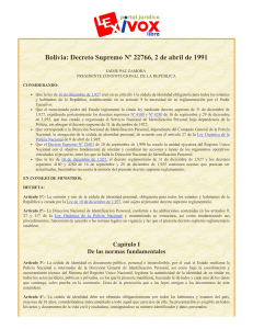 Cedula de Identidad Bolivia  Decreto Supremo Nº 22766, 2 de abril de 1991