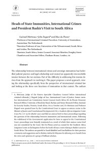 [15718123 - International Criminal Law Review] Heads of State Immunities, International Crimes and President Bashir’s Visit to South Africa