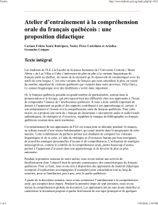 entraînement à la compréhension orale du français québécois une proposition didactique
