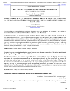 Costos ecológicos de un urbanismo (com)fuso  pérdida de servicios ecológicos de la cuenca y aceleración del metabolismo urbano en la Región Metropolitana de Buenos Aires