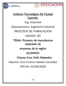 Procesos de manufactura especiales de la region - Chavez Cruz Uriel Alejandro 4D