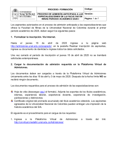 Instructivo para la admision anticipada a las especializaciones de la Facultad de Minas 2020-II