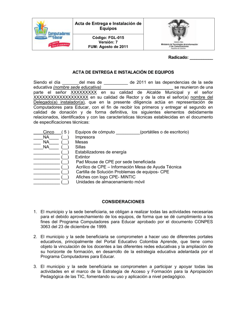 Fgl Acta De Entrega E Instalacic B N De Equipos V