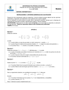 2018 Matemáticas II - Modelo PAU 