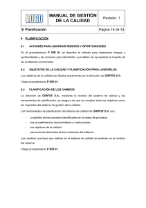 MANUAL DE CALIDAD ISO 9001-CAPITULO 6 PLANIFICACIÓN
