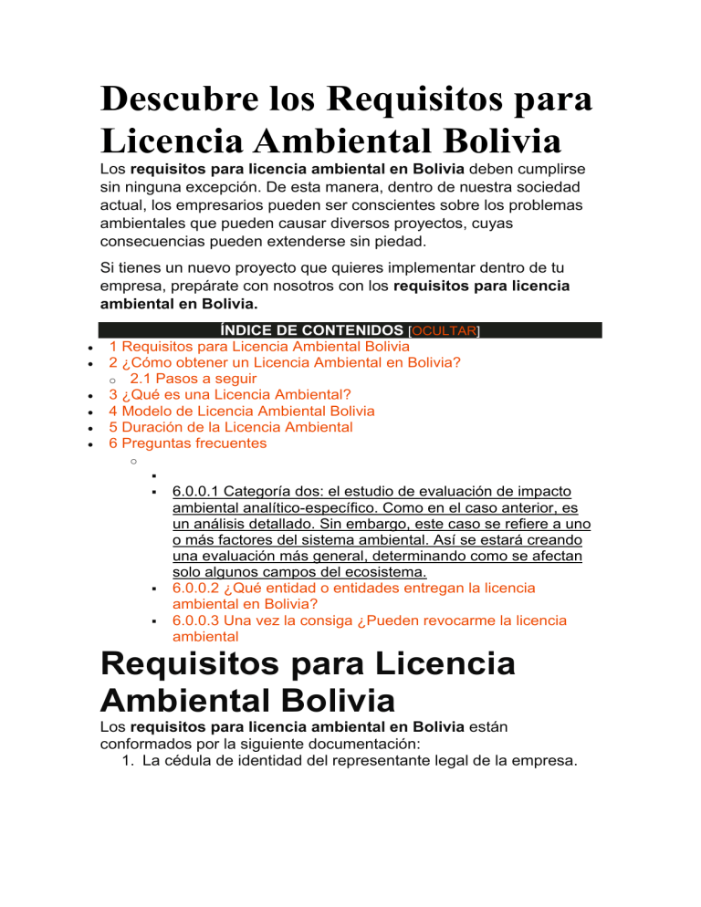 Descubre Los Requisitos Para Licencia Ambiental Bolivia