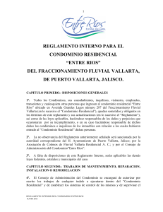 REGLAMENTO INTERNO PARA EL CONDOMINIO RESIDENCIAL ENTRE RIOS DEL FRACCIONAMIENTO FLUVIAL VALLARTA, DE PUERTO VALLARTA, JALISCO.