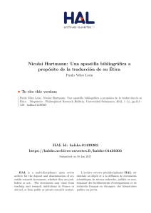 Nicolai Hartmann: Una apostilla bibliográfica a propósito de la traducción de su Ética Paulo Vélez