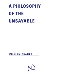 A Philosophy of the Unsayable - William Franke