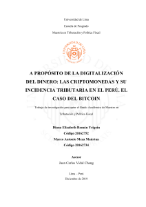 A Propósito de la Digitalización del Dinero. Las Criptomonedas y su Incidencia Tributaria en el Perú, el Caso del Bitcoin