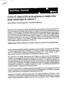 COVID-19 HASTA EL 82% DE LOS PACIENTES EN ESTADO CRITICO TENIAN VALORES BAJOS DE VITAMINA C