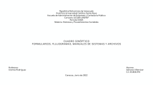 Cuadro Sinóptico Formularios, flujogramas, manual de sistemas y archivos