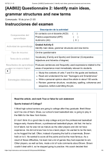 Examen  [AAB02] Questionnaire 2  Identify main ideas, grammar structures and new terms