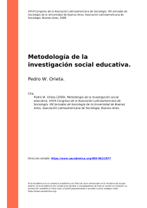 Pedro W. Orieta (2009). Metodología de la investigación social educativa (1)