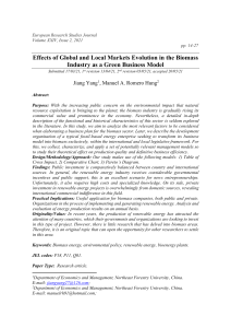 Effects of Global and Local Markets Evolution in the Biomass Industry as a Green Business Model - Manuel Romero (Paper Dissertation)