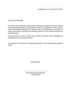 Carta laboral Ramiro Isaí Quiróz Acevedo