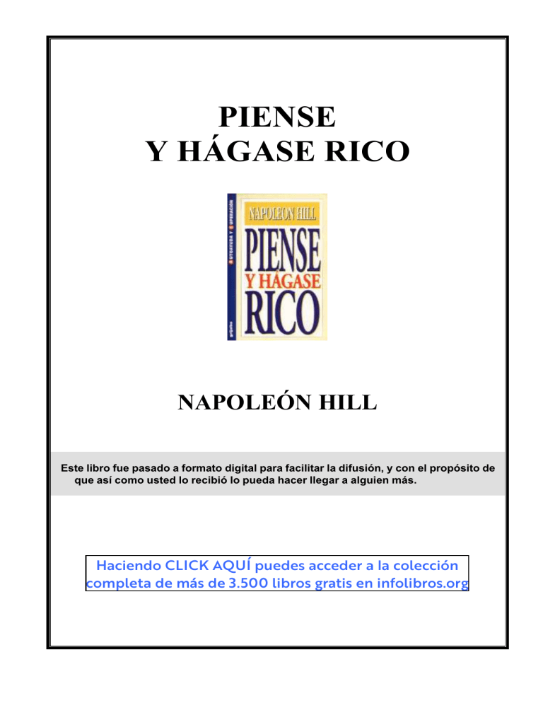 Piense Y Hagase Rico Autor Napoleon Hill