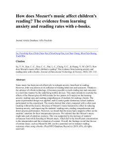 How does Mozart's music affect children's reading? The evidence from learning anxiety and reading rates with e-books.