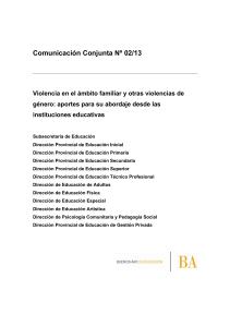 Comunicación conjunta N° 2 (2013) - Violencia en el ámbito familiar y otras violencias de genero aportes para su abordaje desde las instituciones educativas