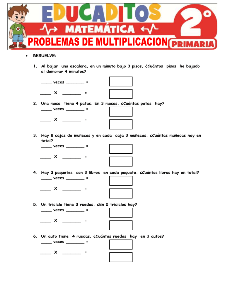 Problemas De Multiplicacion Para Segundo Grado De Primaria