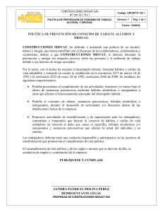 5.  POLÍTICA DE PREVENCIÓN DE CONSUMO DE TABACO, ALCOHOL Y DROGAS