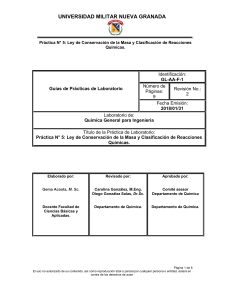 Práctica No. 5  Ley de Conservación de la Masa y Clasificación de Reacciones Químicas