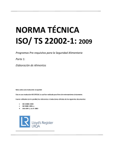 ISO TS 22002 - 1 Programas Prerrequisitos para la Seguridad Alimentaria.