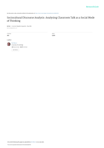 Sociocultural Discourse Analysis Analysing Classro