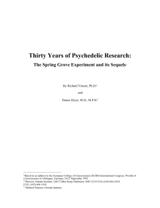 Thirty Years of Psychedelic Research: The Spring Grove Experiment and its Sequels