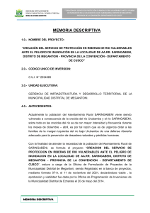 Memoria Descriptiva Proyecto Protección Riberas Río Saringabeni