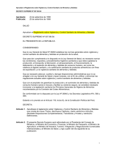 Reglamento Vigilancia Sanitaria Alimentos y Bebidas